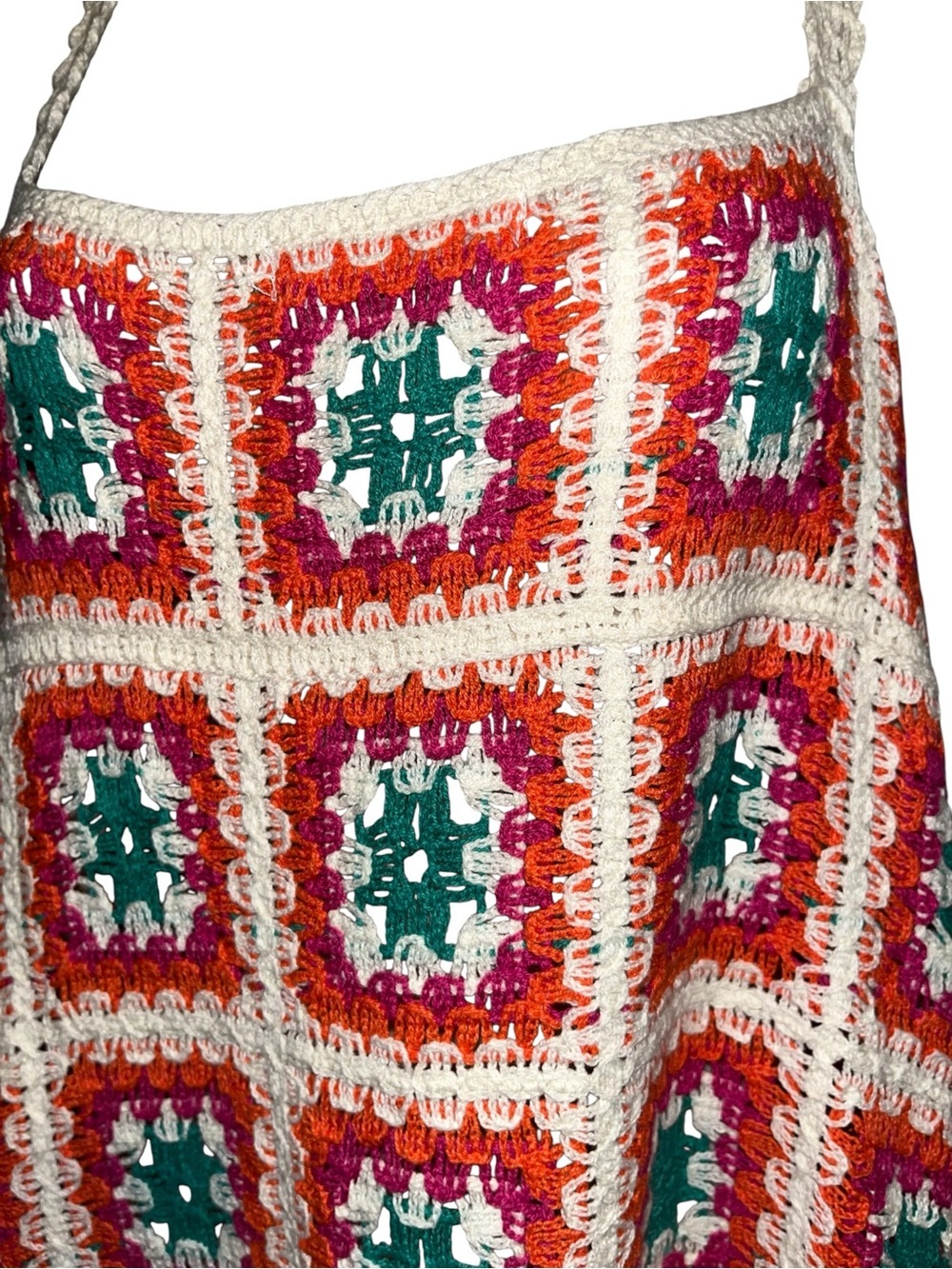 India Boutique Multicolor Crochet Dress with Cream Trim P001 - Picture 4 of 4